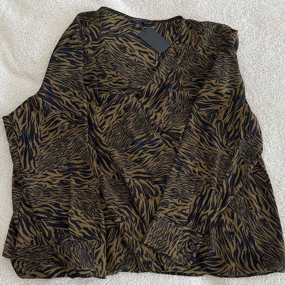Halogen Black and Brown Abstract Blouse